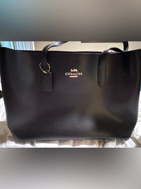 Coach Black Leather Tote with Burgundy Interior